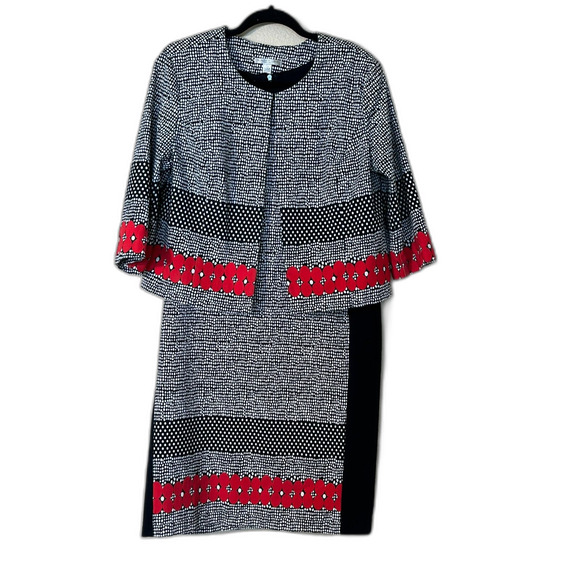 LANALEE Montreal 2 Piece Suit Dress Jacket Black Red White Career Xl/L - Picture 1 of 8